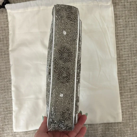 STAUD Tommy Beaded Flap Shoulder Bag (NWOT) - Silver Garden Party
